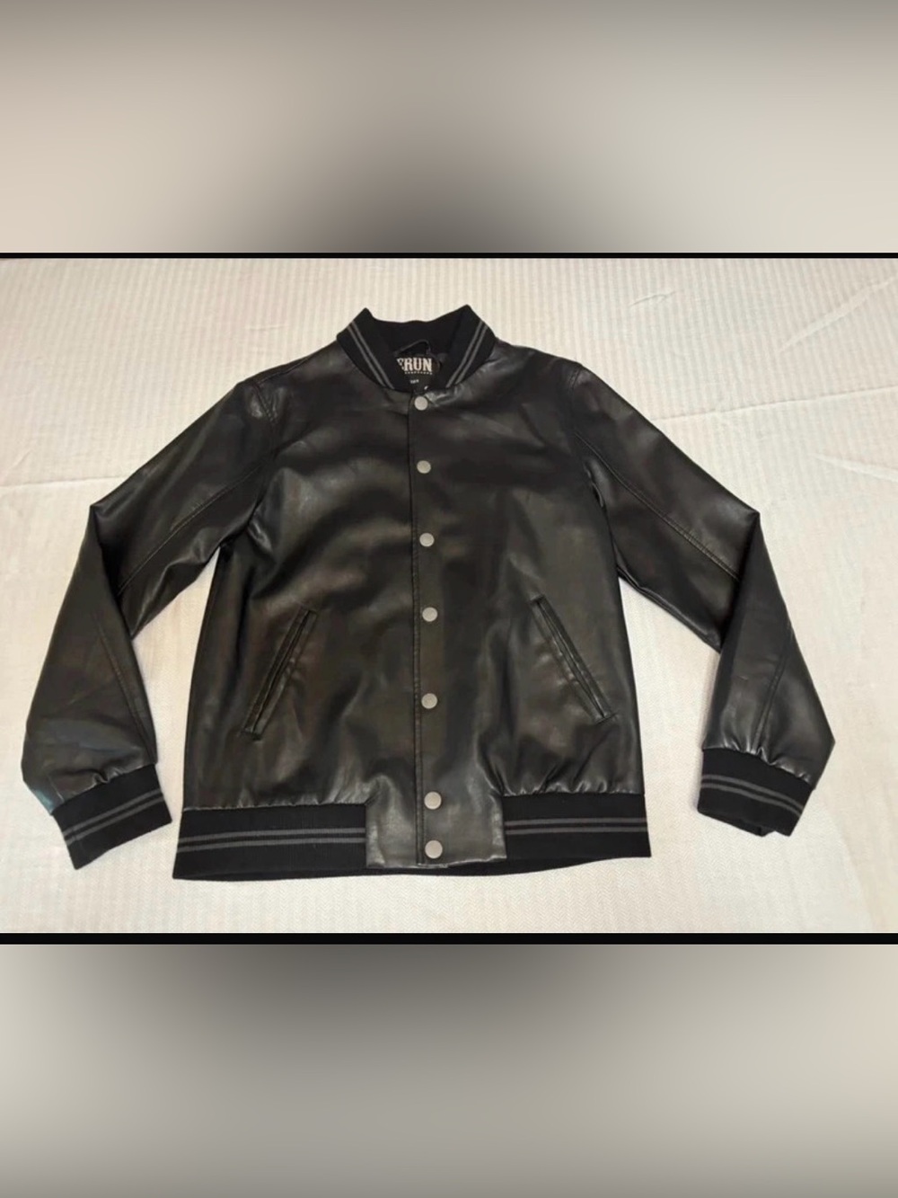 Black Faux Leather Bomber Jacket - Men's Classic Varsity Style